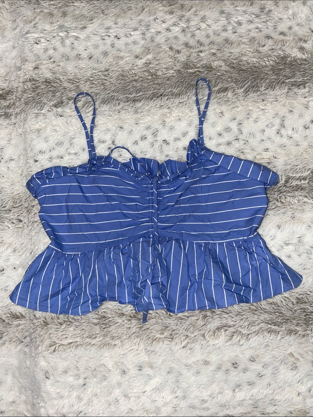 Express Blue and White Striped Ruched Peplum Cami